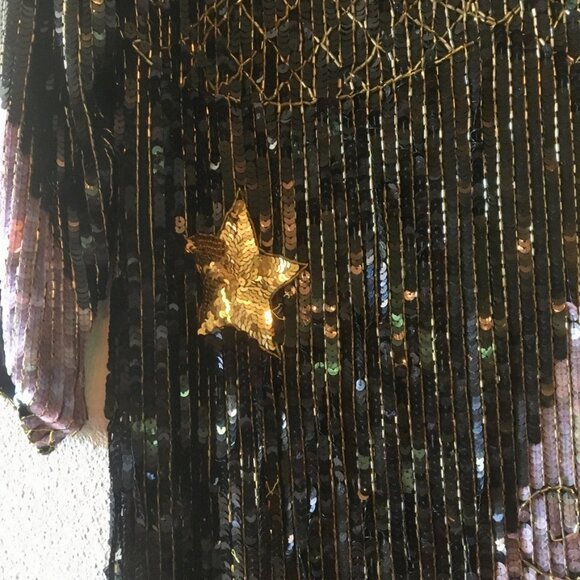 VTG 80s Black Sequins Dress Maxi Dress Gold Stars Blue Pink Lightning Bolt Sz 6 - Picture 11 of 16